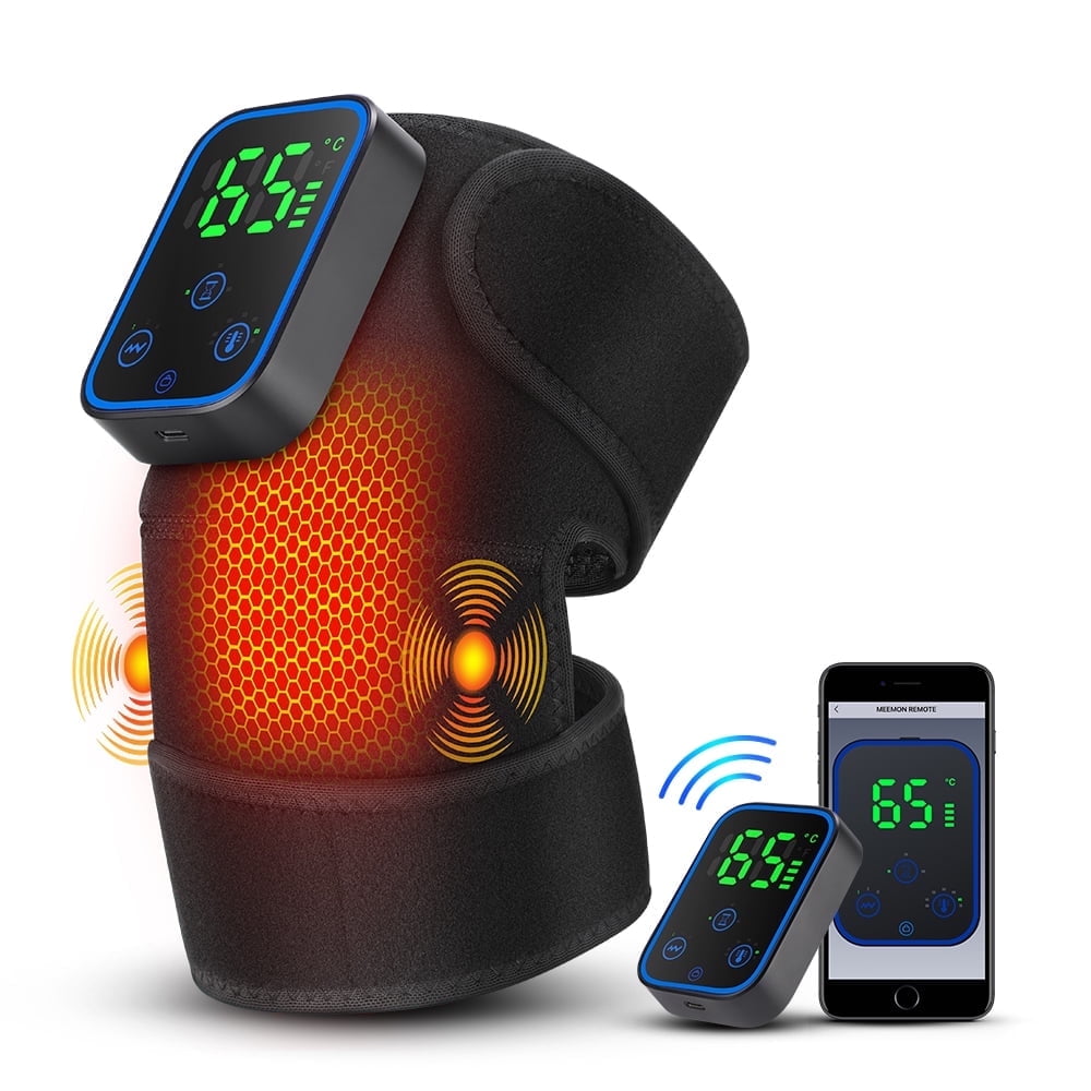 Cordless Knee Massager with Heat, Portable Knee Heating Pad APP Control, Vibration Knee/Shoulder/Elbow Massager for Relief Muscle Relaxation, 7 Heat & 3 Vibration Adjustable, Gifts for Mom Dad, Black