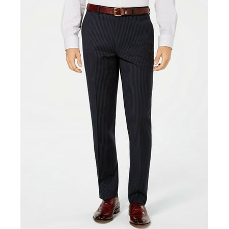 Bar III Men's Blue Slim Fit Flat Wool Striped Suit Trousers Pants, 34W - 32L