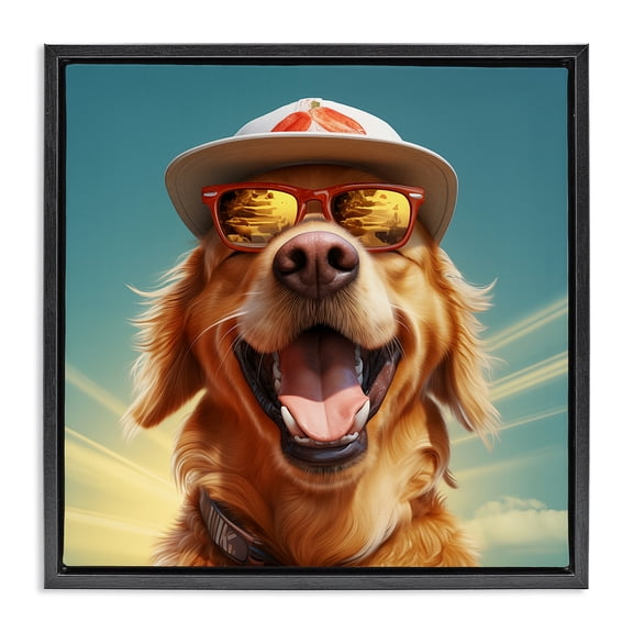 Stupell Industries Contemporary Happy Sunlit Dog Black Floating Frame Canvas Art, 18 x 18, by Jim Baldwin