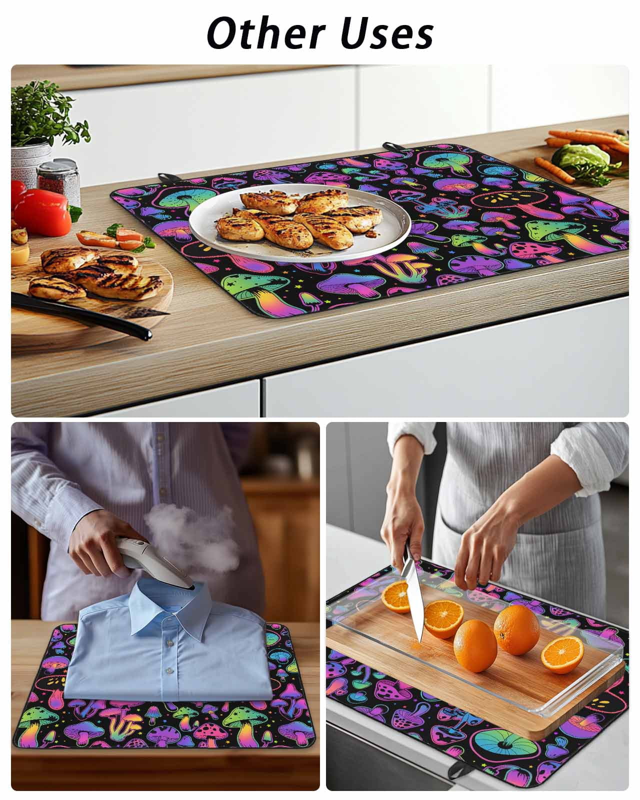 Stove Top Covers for Electric Stove, Purple Green Mushroom Glass Stovetop Cover Protector, Abstract Art Botanical Gradient Induction Cooktop Protector Oven Mat for Kitchen Countertop 24"x21"