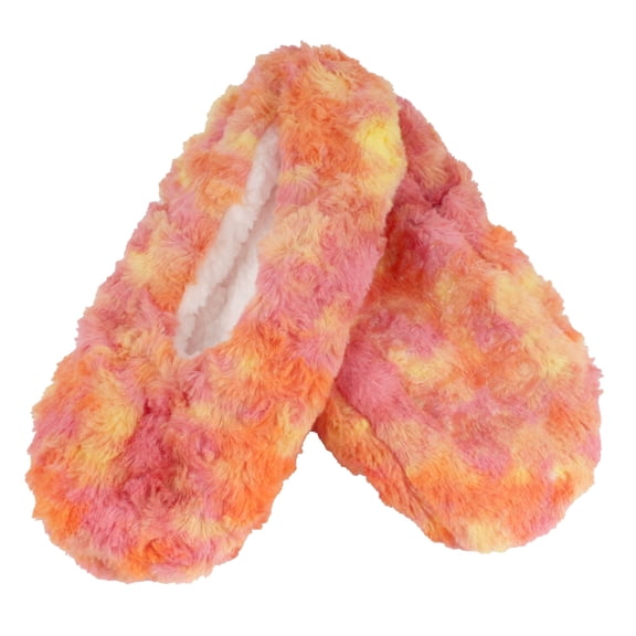 BambooMN Tie Dye Multicolor Fuzzy Slippers - Sunset Swirl - Small - 1 Pair