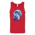 thumbnail image 2 of Wolf Howling at the Moon | Mens Animal Lover Graphic Tank Top, Red, Medium, 2 of 3