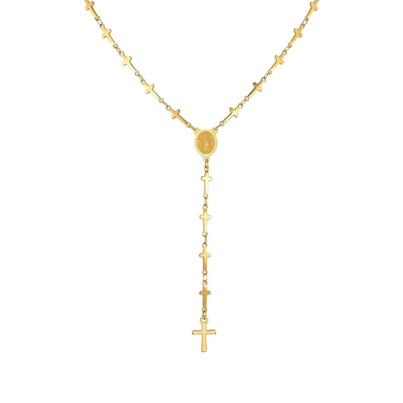 PAURO Y Necklace for Women Cross Pendant Lariat Tassel Dainty Stainless Steel Gold Plated Personalized Religious Faith Gift Spiritual Unique Jewelry Gold