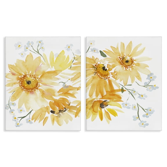 Stupell Industries Watercolor Black Eyed Susans Plants & Flowers Painting Wrapped Canvas Art Print Wall Art, 16 x 20, Set of 2