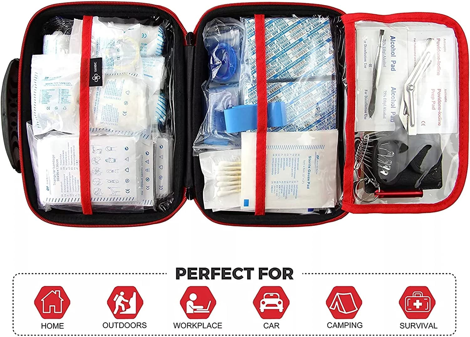 Small First Aid Kit | 220 PCS Essential Emergency Trauma Medical Supplies | Packed in a Red Waterproof Box | Perfect for Car Home Office Travel Outdoor Camping Hiking Mini First Aid Set
