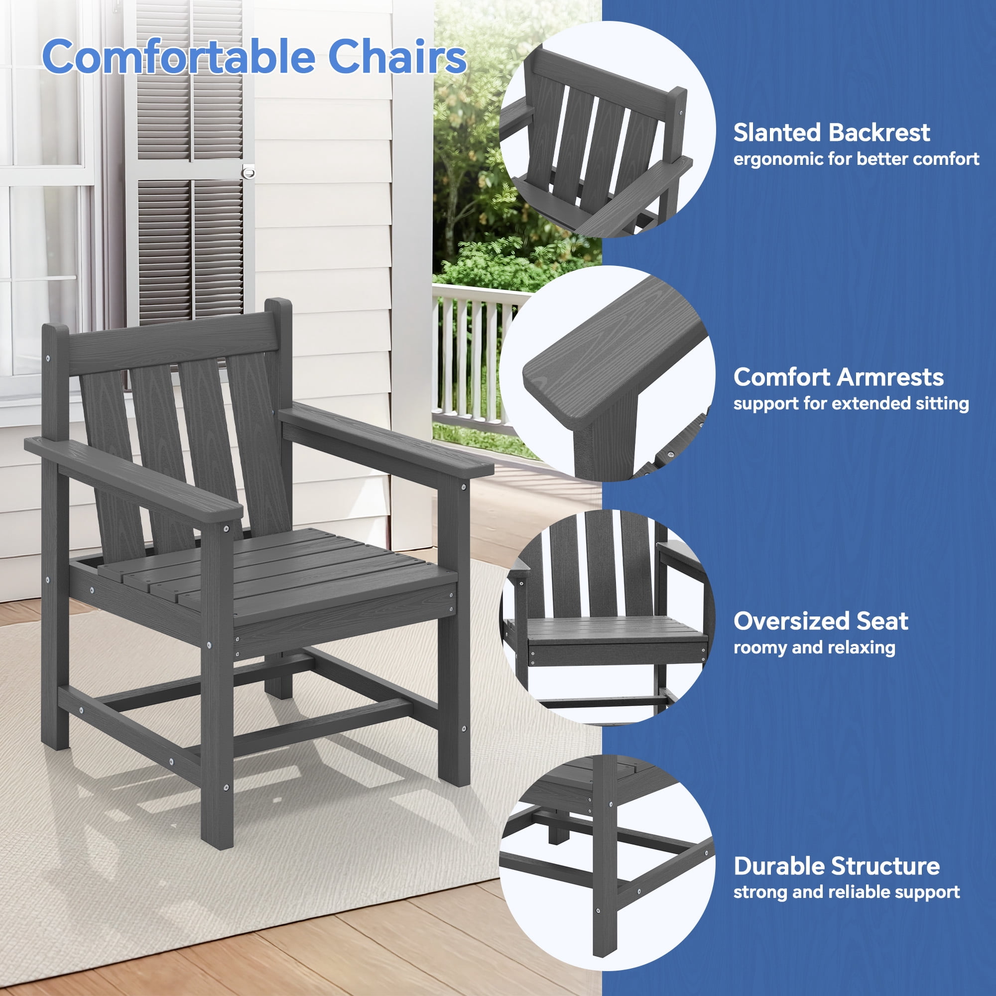 SERWALL 3 Piece Patio Furniture Set,HDPE Outdoor Bistro Set with Coffee Table and Chair for the Patio,Gray