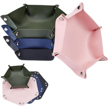 4 Colors PU Leather Jewelry Valet Tray Portable Travel Dish Plate Entryway Key Tray Bedside Nightstand Desk Catchall Trays for Keys Wallet Watch Coin Jewelry Cosmetics Storage