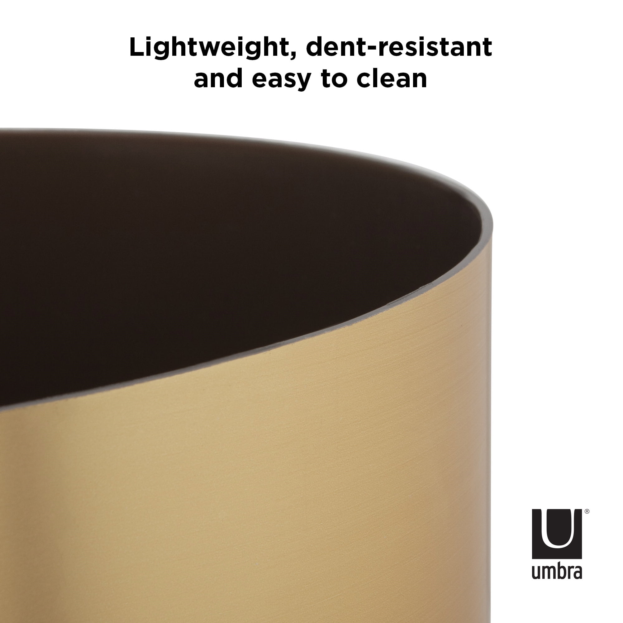 Umbra 4.5 gal Metalla Plastic Open Top Bathroom Trash Can, Matte Brass