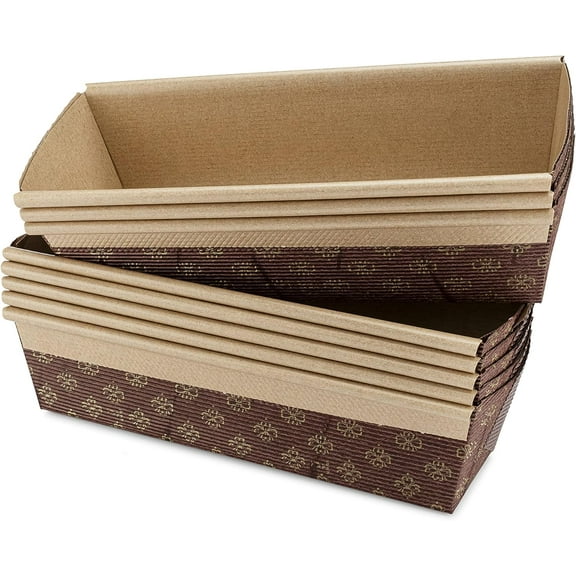 6Pcs Paper Loaf Pans for Baking, Disposable Paper Baking Loft Mold, Rectangle Paper Baking Pans for Quick Bread Small Pumpkin Breads, Microwave Oven Freezer Safe, Brown