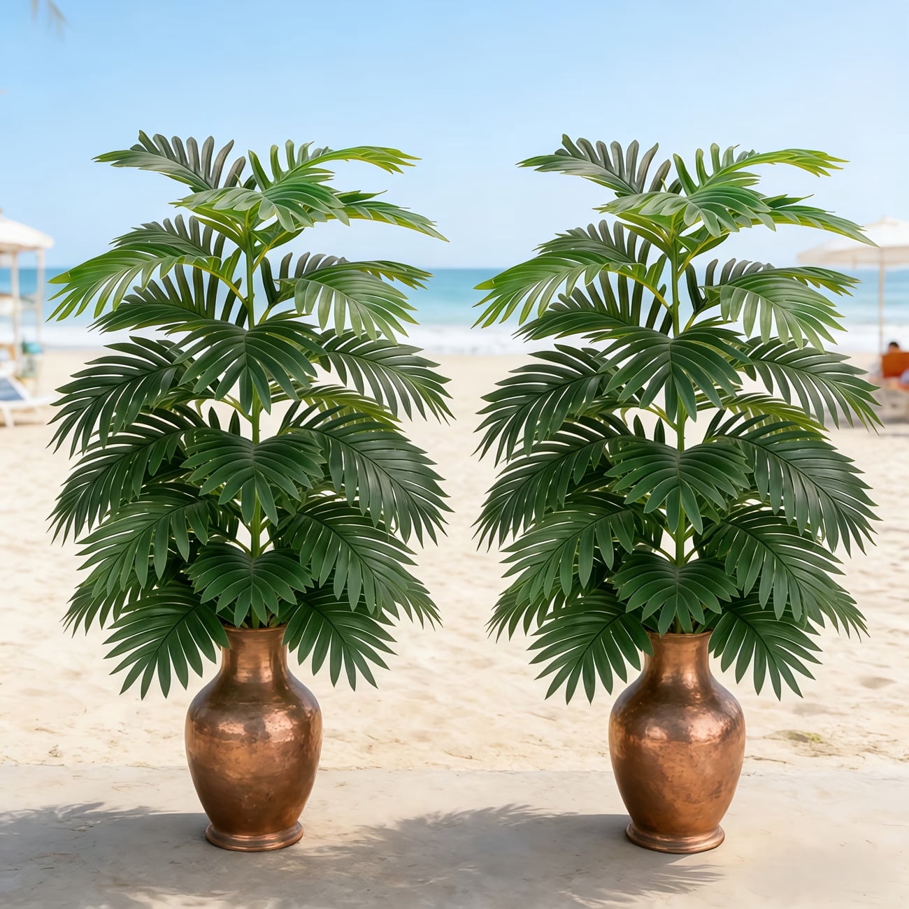 2-Pack Artificial Palm Plants in Pots – Fake Greenery for Home Office Farmhouse Indoor Outdoor Decor, Low Maintenance Faux Potted Greenery