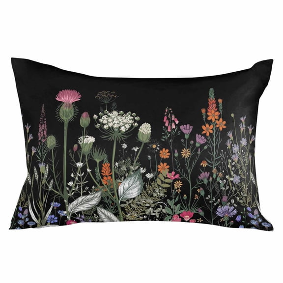 Outdoor Waterproof Throw Pillow Covers Set of 2 Butterfly Floral Decorative Pillowcases Lumbar Outdoor Pillows Cushion Case 20x12 Inch Medieval Flowers Leaves Black Patio Pillows for Couch Sofa Bed