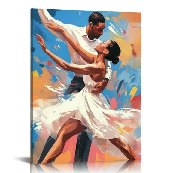 Acheng African American Wall Art Black Love Art prints Abstract African American Woman Wall Decor, Dance of The Love Birds picture, Abstract Black Canvas Painting for Living Room Bathroom 12x16 in
