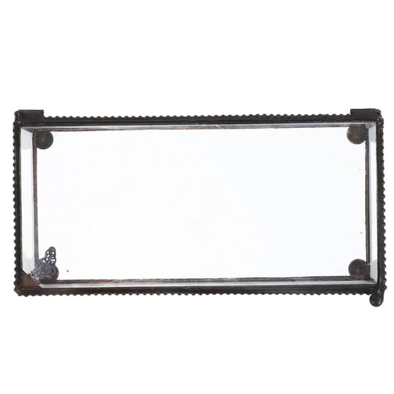 KALLORY Vintage Transparent Storage Box Jewelry Keepsake Box Multi-use Box With Iron Frame Glass Window