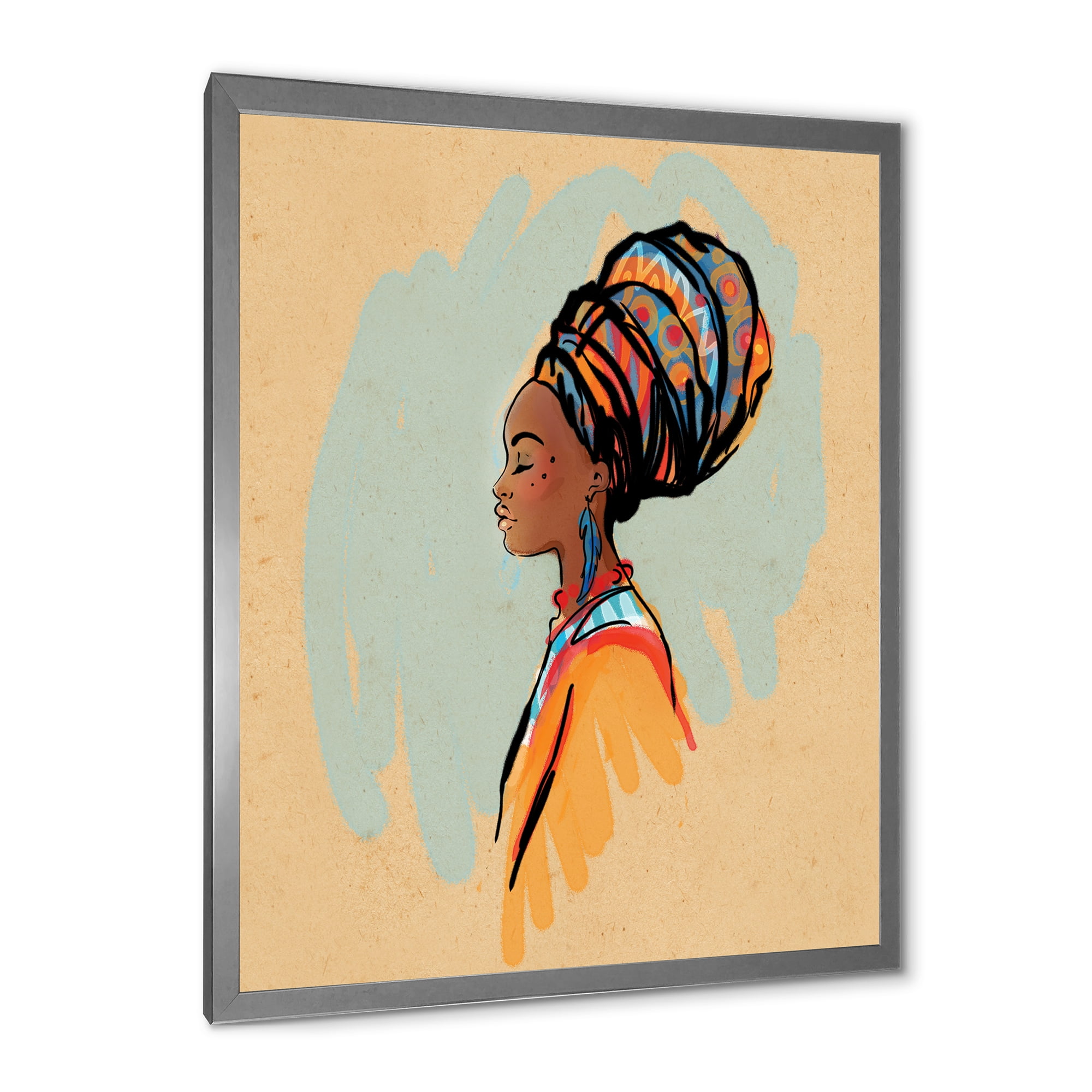 Designart 'Portrait of African American Woman With Turban II' Modern Framed Art Print