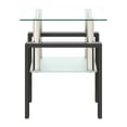 thumbnail image 3 of Tempered Glass End Table, Square Glass Side Table with Steel Pipe & Metal Legs, 2-Tier Modern Glass Nightstand for Living Room & Office(Clear Glass + Black Leg, Set of 1), 3 of 9