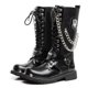 thumbnail image 3 of Botas altas de desierto para hombre, botas de moto de cuero, moda masculina, cinturón gótico, botas con cadena Punk 46, 3 of 5