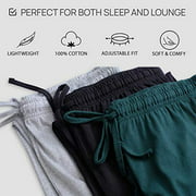 3 Pack 100% Cotton for Men Mens Pajama Pants Lounge Wear Sleep Bottoms Essentials Bamboo Modal Pj Soft Jersey Knit Pockets - 3 Pack, ST 3 Large