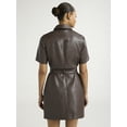 thumbnail image 5 of Scoop Women's and Women's Plus Faux Leather Collared Mini Shirt Dress with Short Sleeves, Sizes XS-4X, 5 of 5