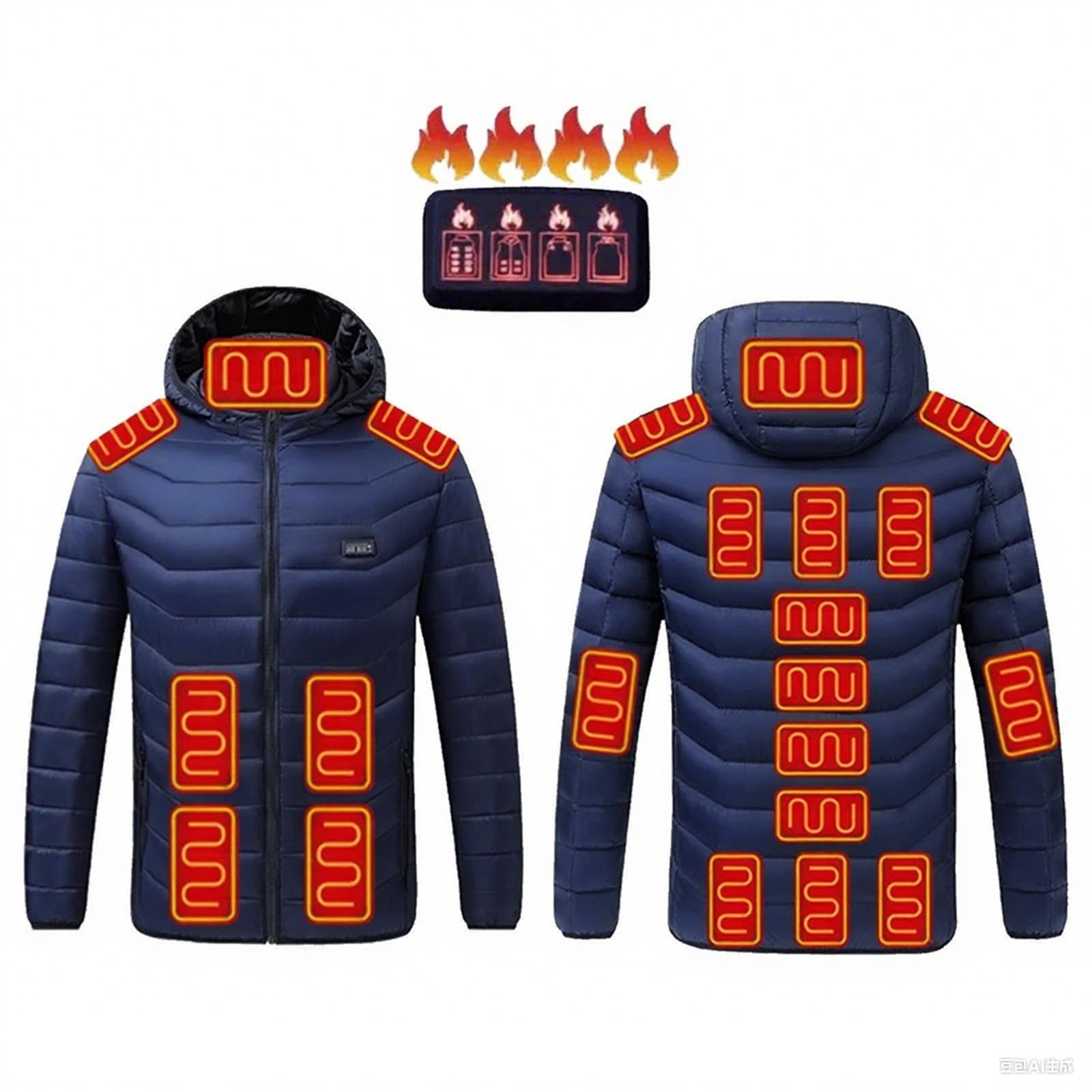 QATAINLAV Mens Womens Heated Jackets for Winter Outdoor Hunting 19 Zones Electric Heating Hooded Coat with Pocket Blue XXXL,