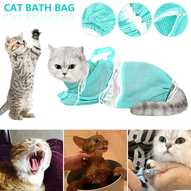 PENGXIANG Sac de Bain pour Chat Filet de Douche Réglable Anti-Rayures Coupe des Ongles Filet de Toilettage Respirant Sac de Contention Adapté pour le Bain Coupe des Ongles Examen des Animaux