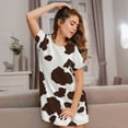 thumbnail image 3 of Vsdgher Chemise de Nuit à Manches Courtes Motif Vache Marron pour Femmes Col Rond Mignonne Robe de Nuit Confortable à Volants, 3 of 6