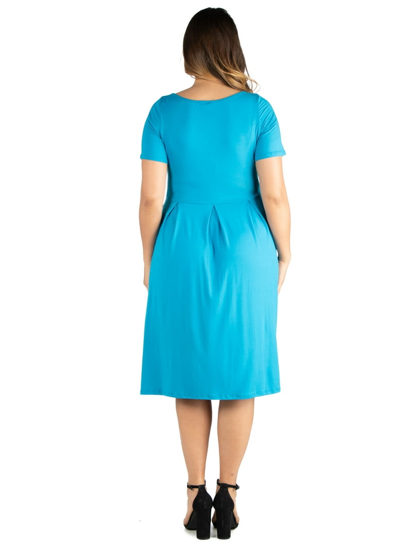 Plus Size Skater Dress - Midi Length Flattering Fit, Pockets - Walmart.com