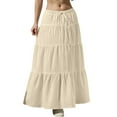 thumbnail image 2 of Women’s Long Maxi Skirt High Waist Loose Fit Elastic Waistband Lightweight Flowy Tiered Skirt Casual Solid Style Beige XL, 2 of 7
