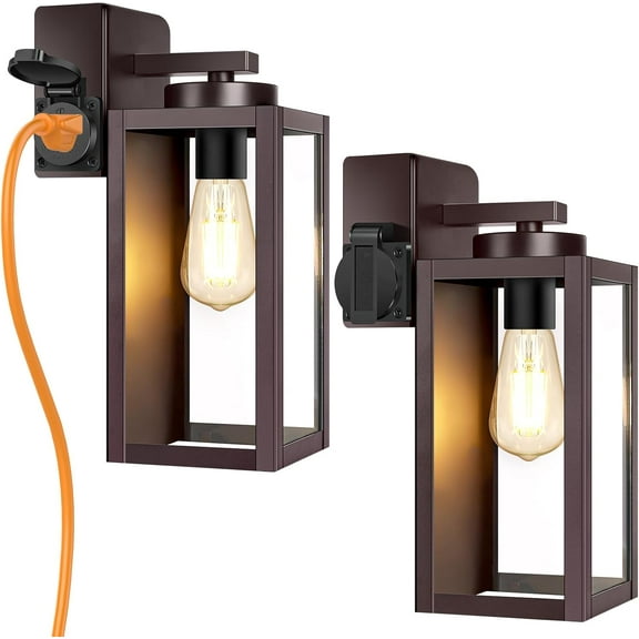 Nordic Hygge 2-Pack Porch Lights Outdoor with UL Certified Outlet, Brown