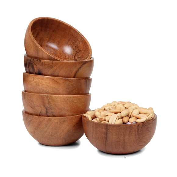LAVAUX DESIGNS Ensemble de 6 Petits Bols à dessert en Bois d'Acacia 4*2 Pouces / Capacité de 8 oz / à Utiliser pour Trempette, Accompagnements, condiments, Noix, Crème Glacée, Collations, sauce, Trempettes, Pistache / Mignon