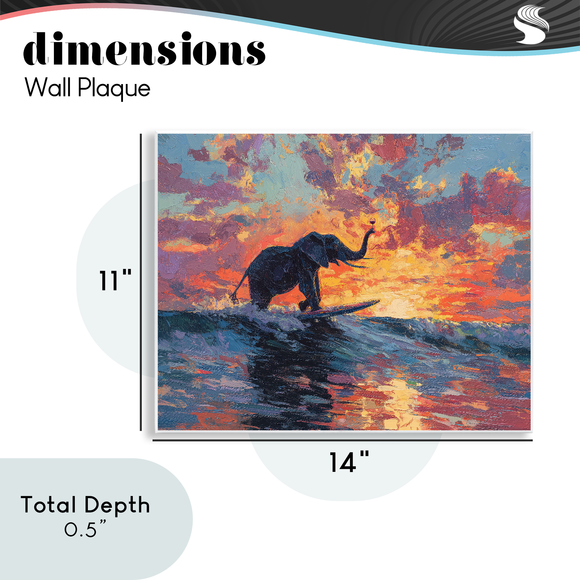 Sunset Surf Elephant Wall Plaque Art, design by Ziwei Li