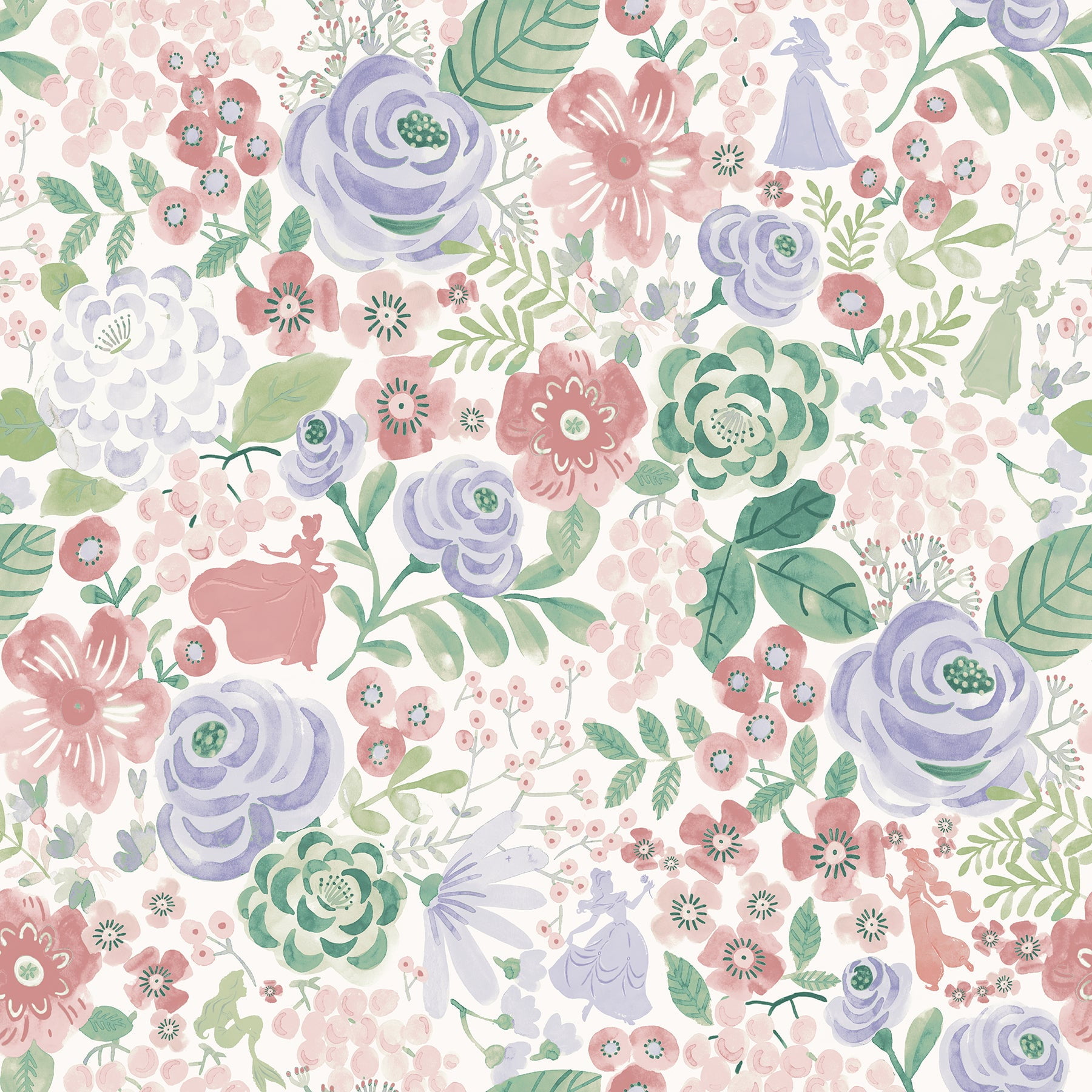Disney Princess Watercolor Floral Peel & Stick Wallpaper