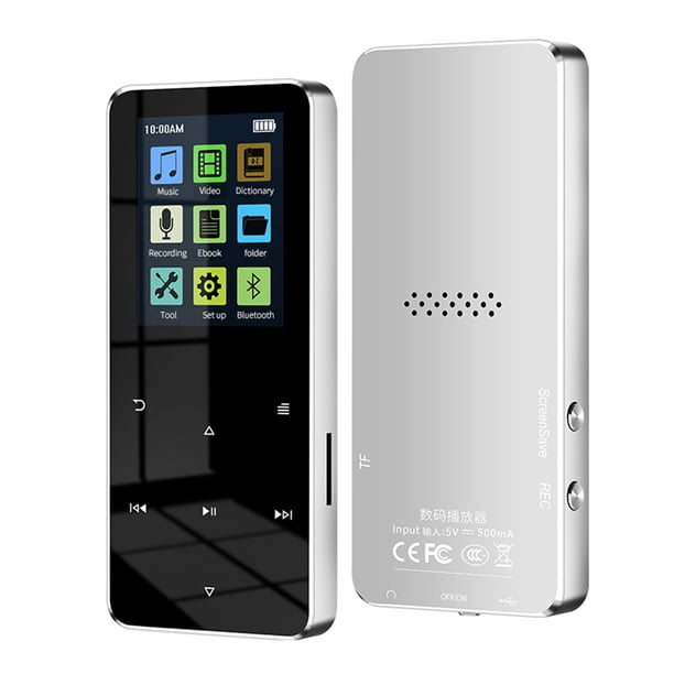 Reproductor de MP3 MP4 Bluetooth 8G Reproductor de MúSica HiFi Compatible con Tarjeta, con Reloj Despertador FM PodóMetro E-Book Altavoz Incorporado-Plata