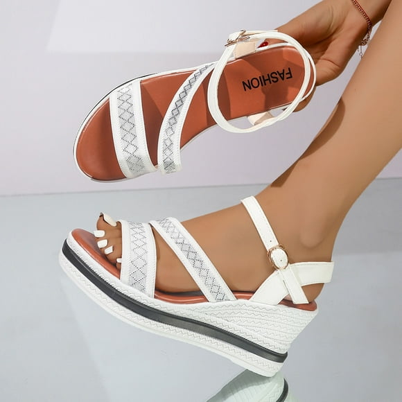 Gspmoly Sandles for Women, Women's Fashion Shoes Spring New Beach Leisure Thick Bottom Wedge Sandals Womans Sandals White 39