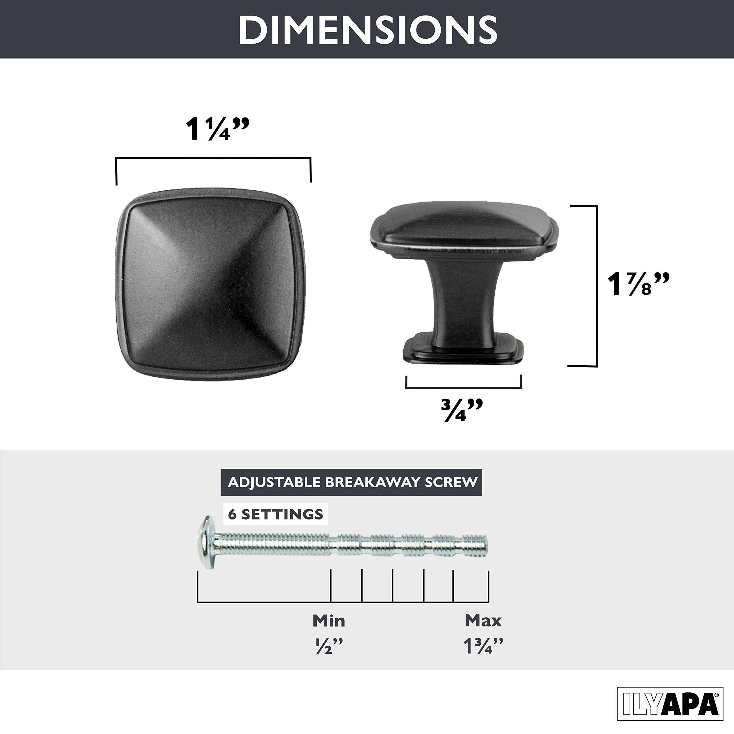 Black Square Kitchen Cabinet Knobs - 25 Pack of Drawer Handles Hardware