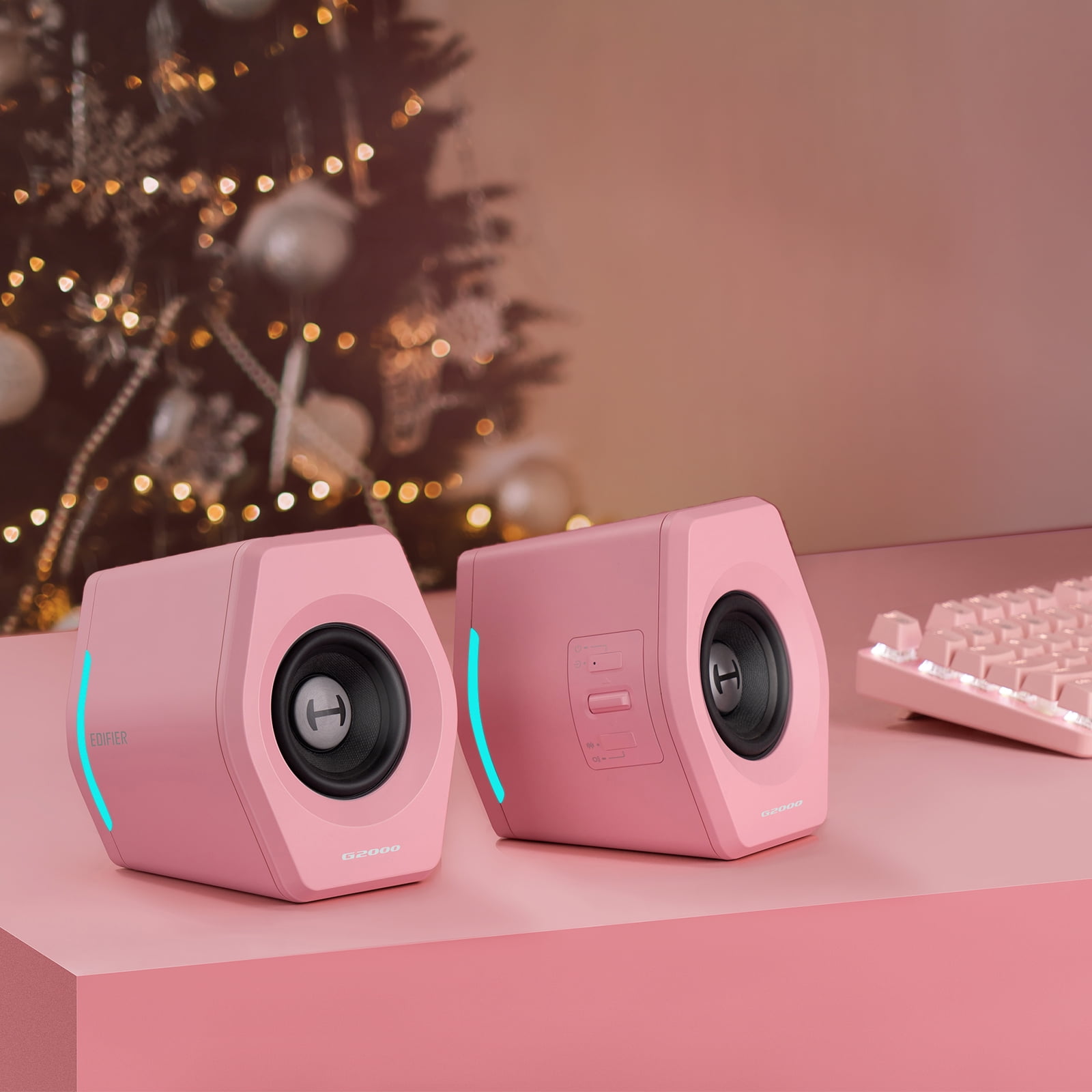 Edifier G2000 32W PC Computer Speakers for Gaming Desktop PC Laptop Mac Computer Woofer Speakers Bluetooth USB 3.5mm AUX Inputs RGB Lights Multimedia Speakers Pink