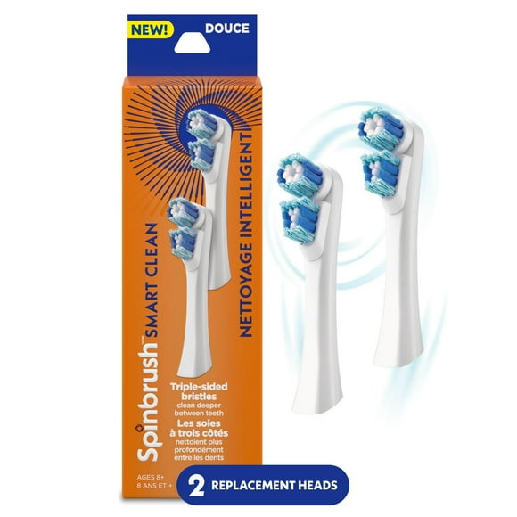 Spinbrush Smart Clean Replacement Heads, Battery Powered Electric Toothbrush Refills for Adults, Soft Bristles