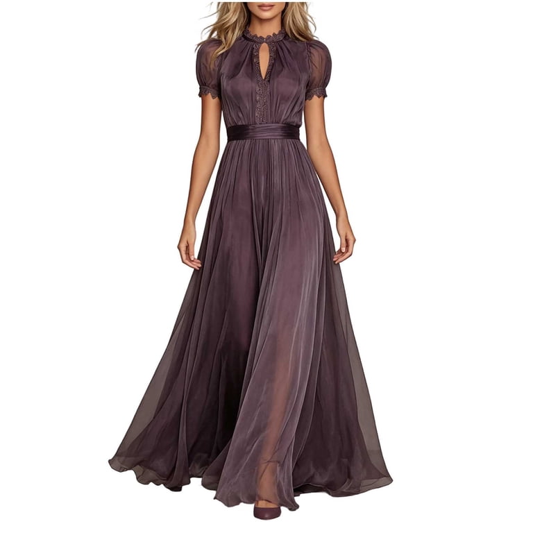 Blmnix Tent Ladies Dresses Prom Dress Plus Size Dresses for Curvy Lace Dress Dress Maxi Mock Neck Short Sleeve Red Adjustable Waist Women's Casual 