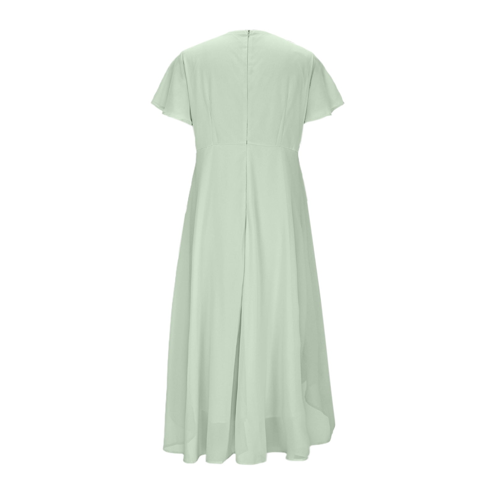 gljltg Women's Solid Color Ruffle Sleeves Pleated V-neck A-line Mid Length Short Sleeve Dress for Women, Girl, Spring, Summer, Suitable for Casual, Daily, Birthday, Dating, Dance