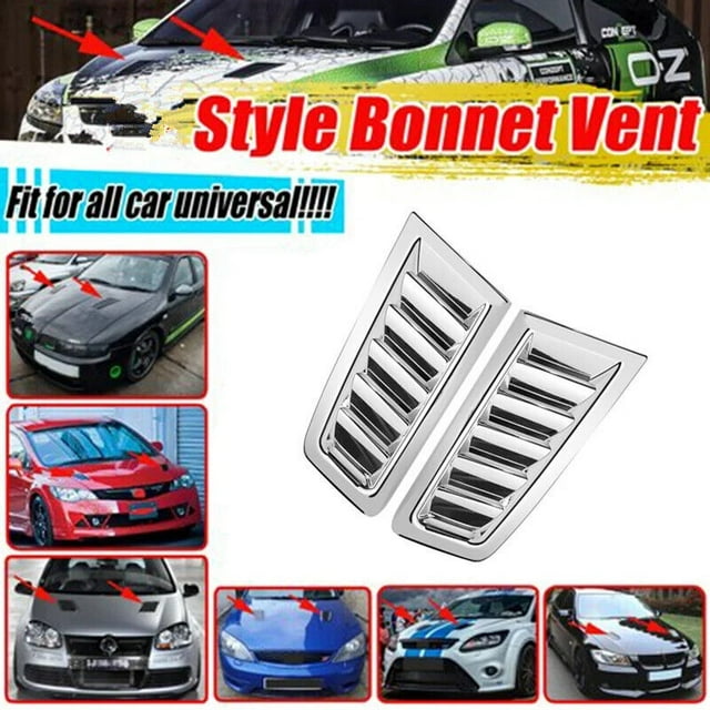 2Pc Car Front Engine Hood Bonnet Vents Chrome Hood Air Outlet Cover Universal