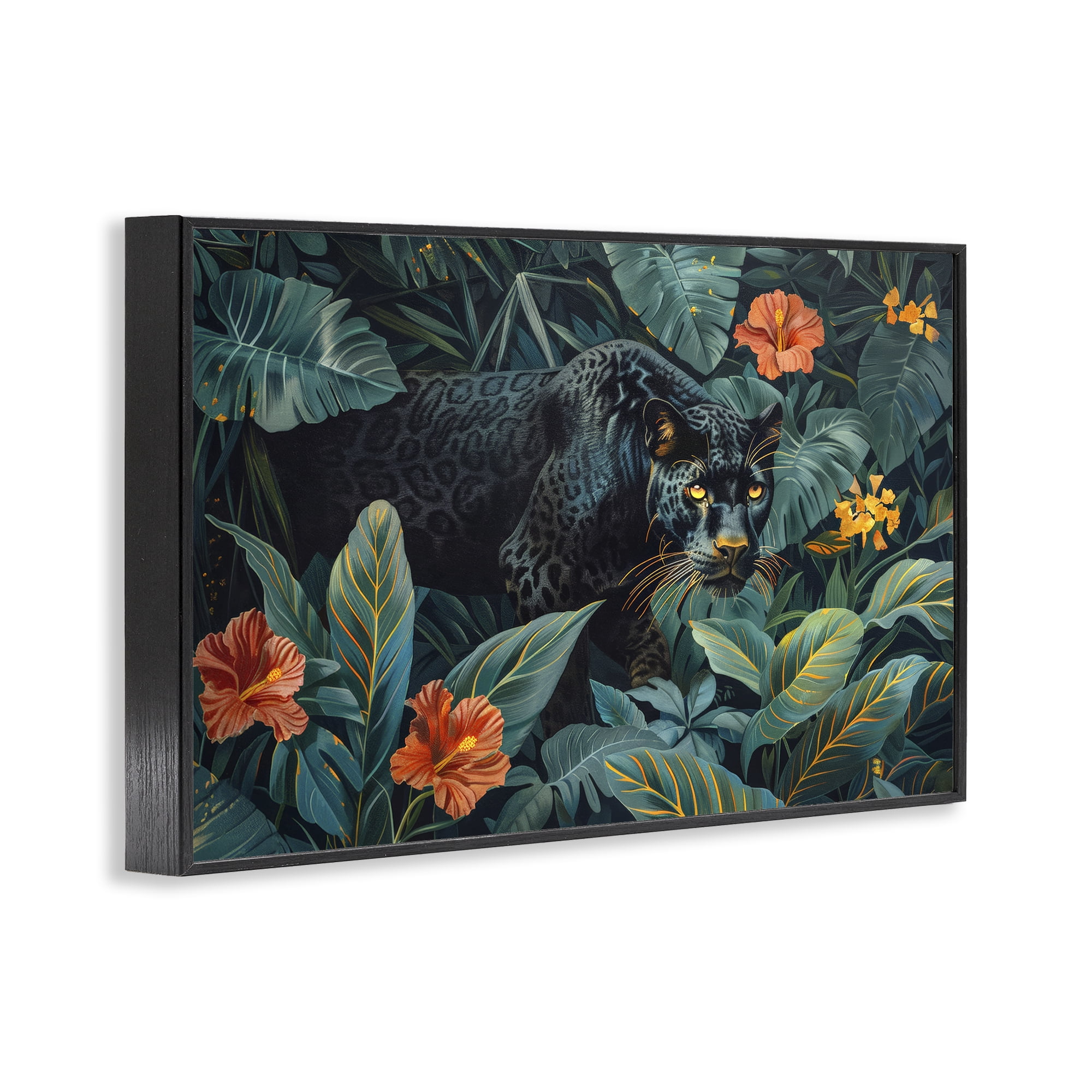 Stupell Industries Panther's Exotic Paradise Black Framed Giclee Art, design by Ray Powers