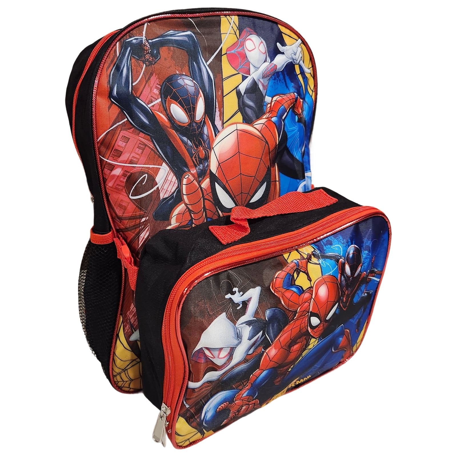 Spiderman, Ghost ahd Miles Morales Full Size 16 Inch Backpack with Detachable Lunch Box