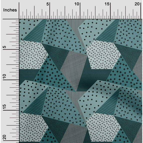 oneOone Cotton Jersey Dusty Teal Blue Fabric Dot|Check & Triangle Geometric Sewing Material Print Fabric By The Yard 58 Inch Wide