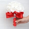 thumbnail image 4 of Nvzi Ramo de novia de rosas artificiales, ramo de flores azules para dama de honor con cintas de diamantes, ramos de flores falsas para bodas, compromisos, iglesias, 4 of 5