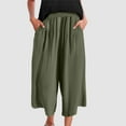 thumbnail image 4 of Capri Pants for Women 2025 Summer Casual Loose Wide Leg Flowy Palazzo Capris with Pockets Womens Cropped Pants, 4 of 5