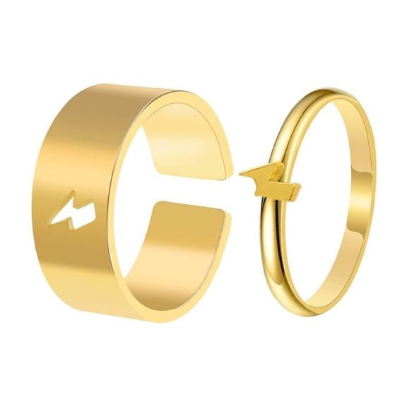 Unisex Geometric Rings Set Adjustable Opening Alloy Lightning Rings Electroplated Fashion Jewelry Two Piece Rings Set