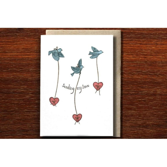 Sending My Love Greeting Card with Charming Birds and Hearts – Perfect for Anniversaries, Birthdays, or Just Because – Envelope Included