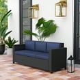 thumbnail image 2 of Outsunny 3 Seat Rattan Wicker Sofa Patio Furniture with Cushion, Navy Blue, 2 of 10