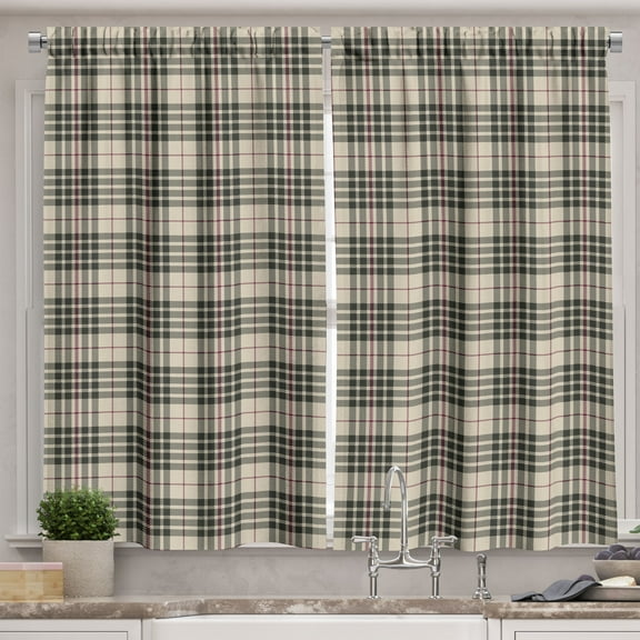 Ambesonne Vintage Kitchen Curtains, Tartan British Heraldry, 55"x39", Beige Dark Taupe Maroon
