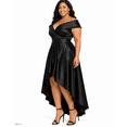thumbnail image 3 of Plus Size Black Off-the-Shoulder High-Low A-Line Formal Dress, V-Neck Short Sleeve Evening Gown, 3 of 6
