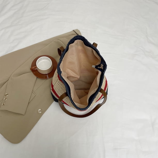 Bolso Hombro Paja para Mujer Playa Verano Con Colores Mano () Azul
